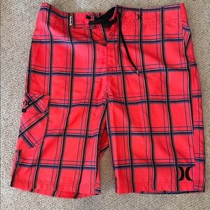 Hurley Red and Black Plaid Hybrid Shorts